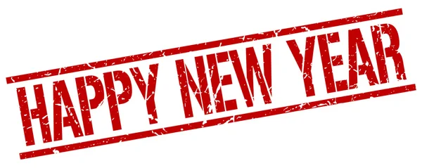 สุขสันต์วันปีใหม่ แสตมป์ยางวินเทจสีแดงกรองจ์สแควร์ — ภาพเวกเตอร์สต็อก