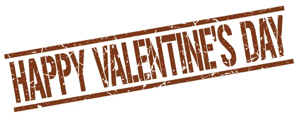 Felice San Valentino marrone grunge quadrato timbro di gomma vintage — Vettoriale Stock