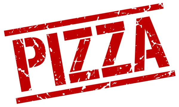 Pizza grunge vermelho quadrado selo de borracha vintage —  Vetores de Stock
