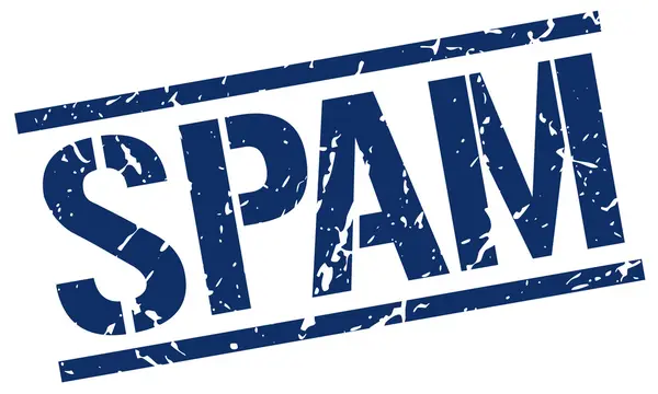 Sello de goma vintage cuadrado grunge azul spam — Vector de stock