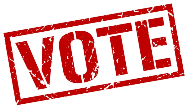 投票赤グランジ ビンテージ正方形のゴム印 — ストックベクタ