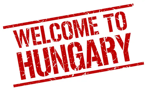 Benvenuto al francobollo Ungheria — Vettoriale Stock