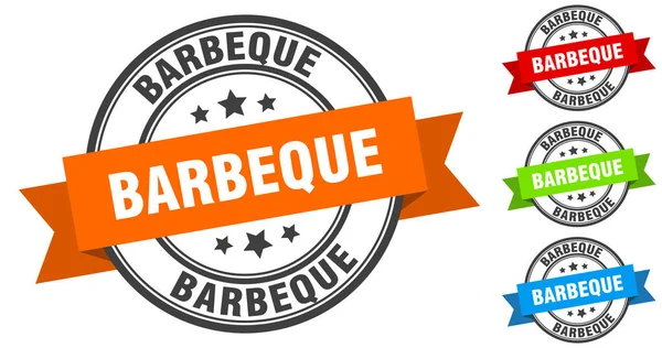 Timbre Barbecue Pancarte Ronde Étiquette Ruban — Image vectorielle