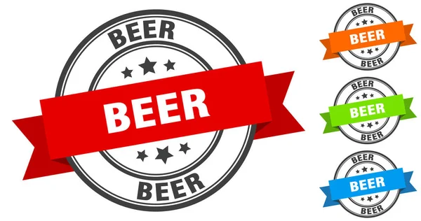 Timbre Bière Pancarte Ronde Étiquette Ruban — Image vectorielle