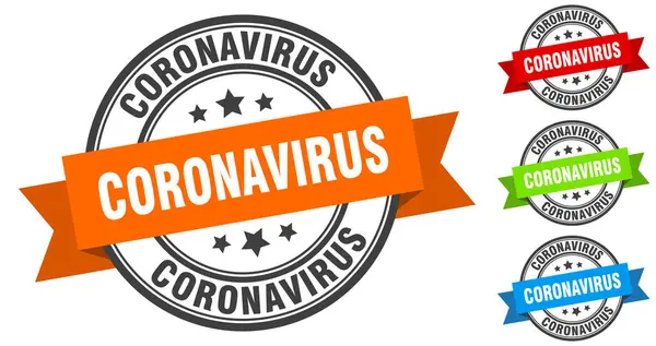 Carimbo Coronavírus Sinal Banda Redonda Definido Etiqueta Fita — Vetor de Stock