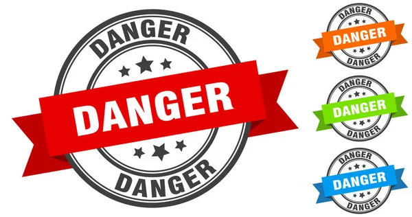 Timbre Danger Pancarte Ronde Étiquette Ruban — Image vectorielle