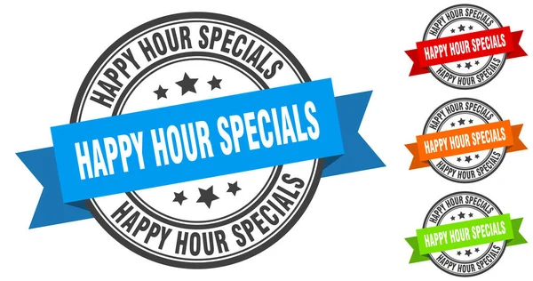 Happy Hour Specialare Stämpel Rund Bandskylt Inställd Bandetikett — Stock vektor