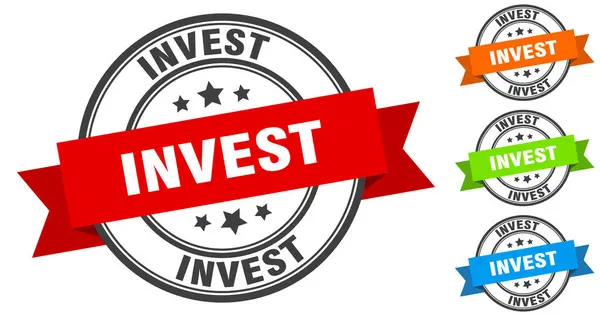Investiční Razítko Kulatý Nápis Nastaven Popisek Stuhy — Stockový vektor