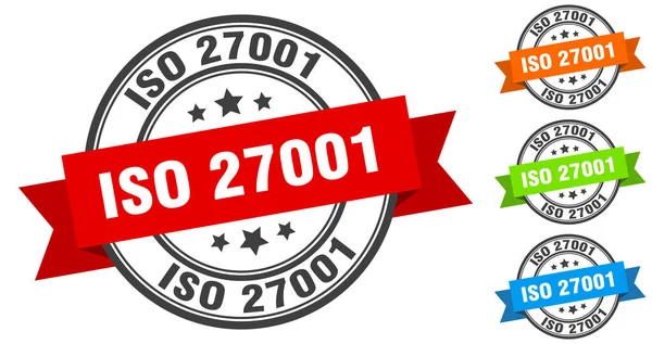 Iso 27001 Razítko Kulatý Nápis Nastaven Popisek Stuhy — Stockový vektor