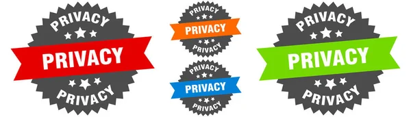 Privacy Bordje Ronde Lint Label Set Stempel — Stockvector