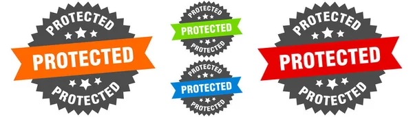 Segno Protetto Set Etichette Rotonde Nastro Timbro — Vettoriale Stock