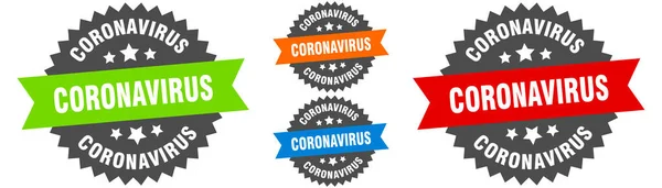 Sinal Coronavírus Conjunto Etiquetas Fita Redonda Carimbo —  Vetores de Stock