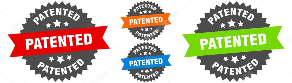 patented sign. round ribbon label set. Stamp