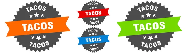Tacos Signe Ruban Rond Ensemble Étiquettes Cachet — Image vectorielle