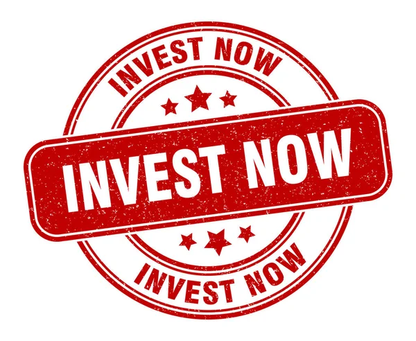 Investir Maintenant Timbre Investir Maintenant Signer Étiquette Ronde Grunge — Image vectorielle