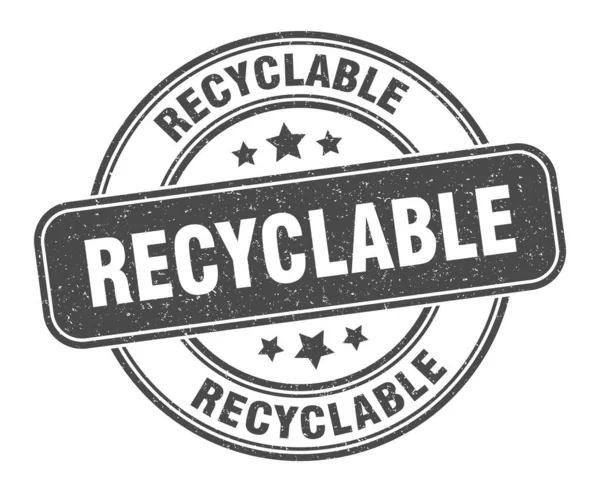 Sello Reciclable Signo Reciclable Etiqueta Grunge Redonda — Archivo Imágenes Vectoriales