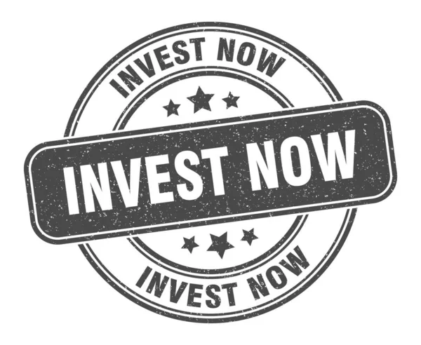 Investir Agora Selo Investir Agora Assinar Etiqueta Grunge Redonda — Vetor de Stock