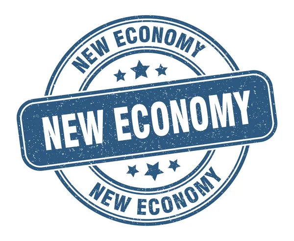 Timbre Nouvelle Économie Nouvelle Économie Signe Étiquette Ronde Grunge — Image vectorielle