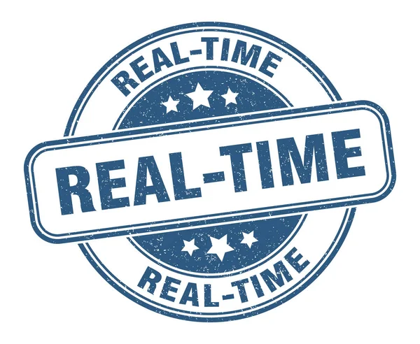 Марка Режимі Реального Часу Знак Реальному Часі Кругла Гранжева Етикетка — стоковий вектор