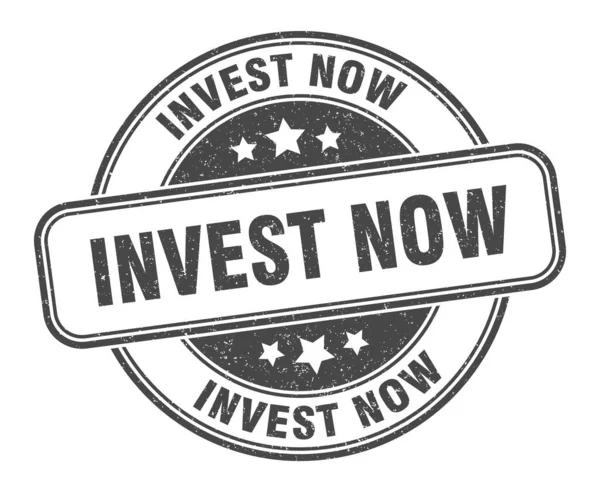 Investir Agora Selo Investir Agora Assinar Etiqueta Grunge Redonda — Vetor de Stock