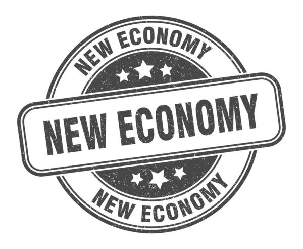 Novo Selo Economia Novo Sinal Economia Etiqueta Grunge Redonda — Vetor de Stock