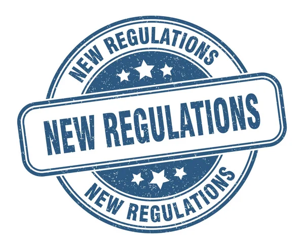 Novos Regulamentos Carimbo Novos Regulamentos Assinam Etiqueta Grunge Redonda — Vetor de Stock