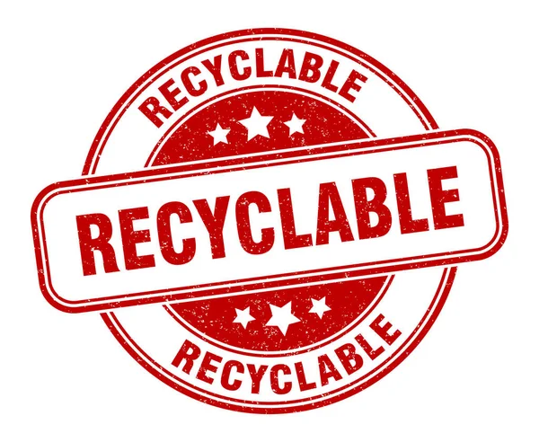Timbre Recyclable Panneau Recyclable Étiquette Ronde Grunge — Image vectorielle