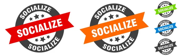 Socializar Sello Socializar Pegatina Cinta Redonda Etiqueta — Archivo Imágenes Vectoriales