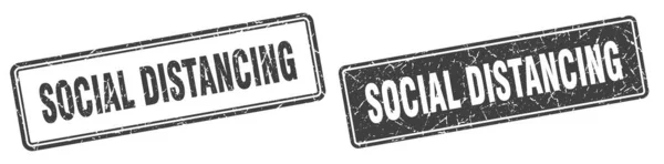 Sosial Menjauhkan Cap Persegi Social Distancing Grunge Sign Set - Stok Vektor