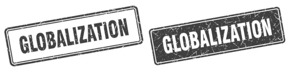 Globalisering Vierkante Stempel Globalisering Grunge Teken Set — Stockvector