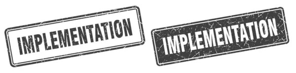 Implementation Square Stamp Implementation Grunge Sign Set — Stock Vector