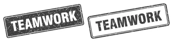 Teamwork Square Stamp Teamwork Grunge Sign Set — Stock Vector