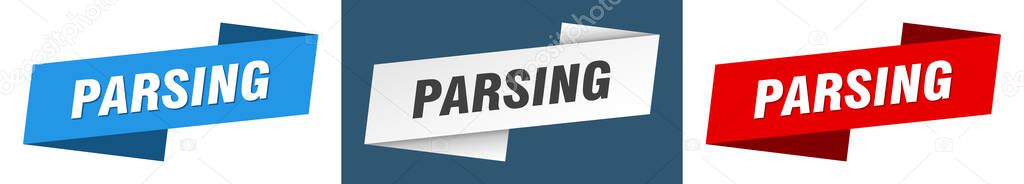 parsing ribbon label sign set. parsing banner