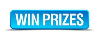 Win prizes blue 3d realistic square isolated button clipart
