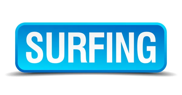 Surfing blå 3d realistiska fyrkantig isolerade knapp — Stock vektor