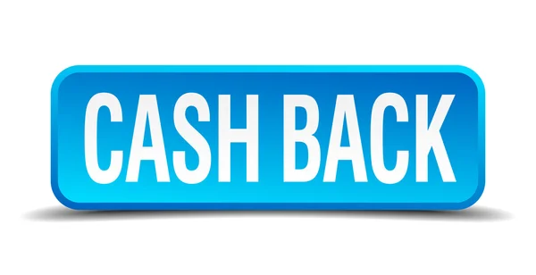 Cash back blue 3d realistic square isolated button — Stock Vector