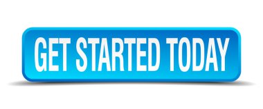 get started today blue 3d realistic square isolated button clipart
