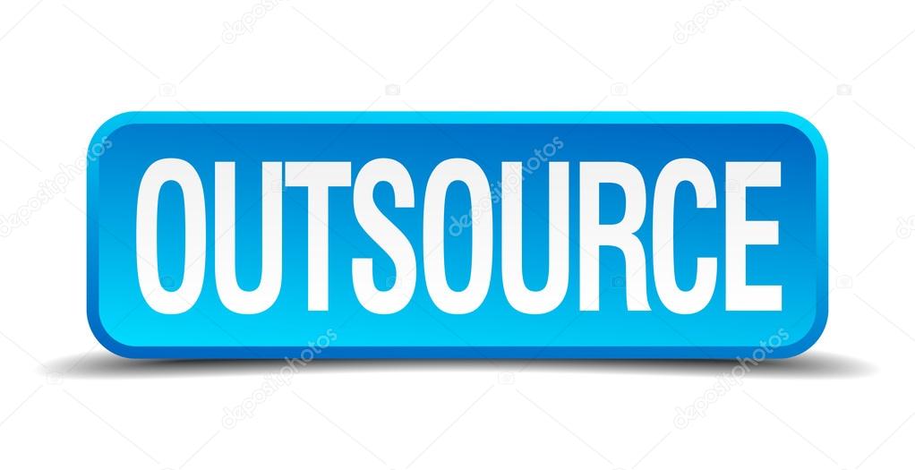 Outsource blue 3d realistic square isolated button