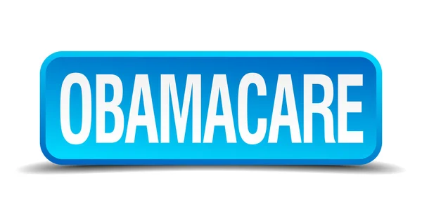 Obamacare 青の 3 d リアルな正方形分離ボタン — ストックベクタ