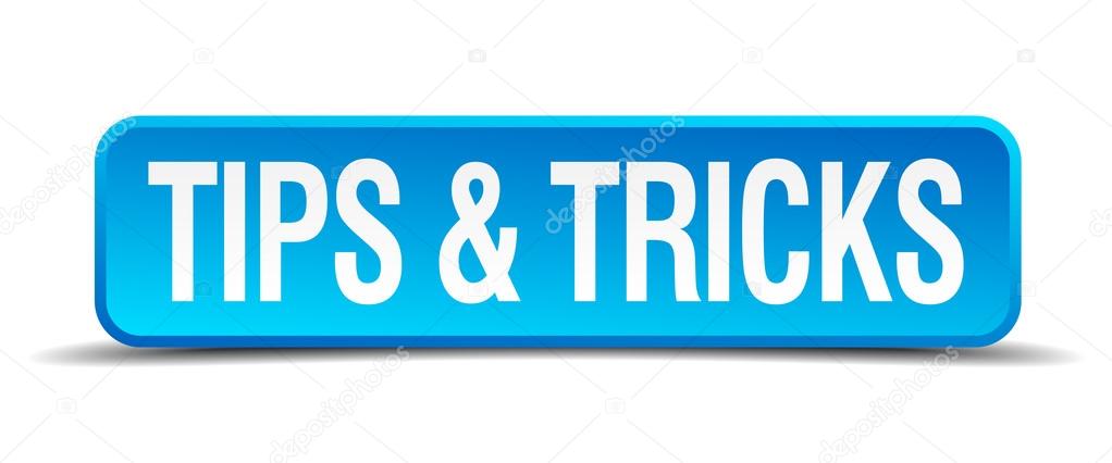 Tips and tricks blue 3d realistic square isolated button