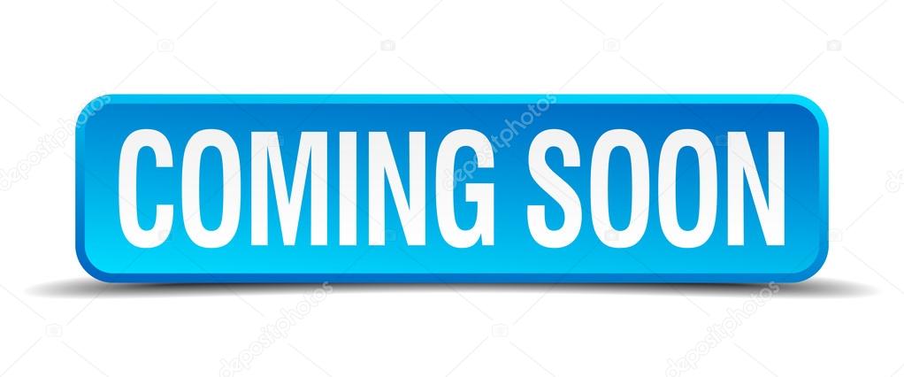 coming soon blue 3d realistic square isolated button