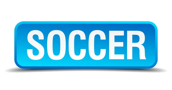 Soccer blue 3d realistic square isolated button — Stock Vector