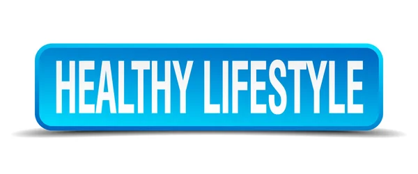 Healthy lifestyle blue 3d realistic square isolated button — Stock Vector