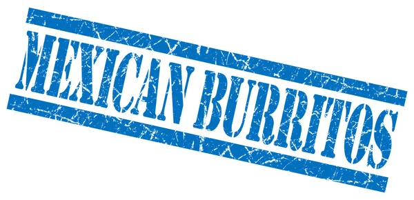 Mexikanska burritos blå fyrkantiga grungy isolerade gummistämpel — Stockfoto