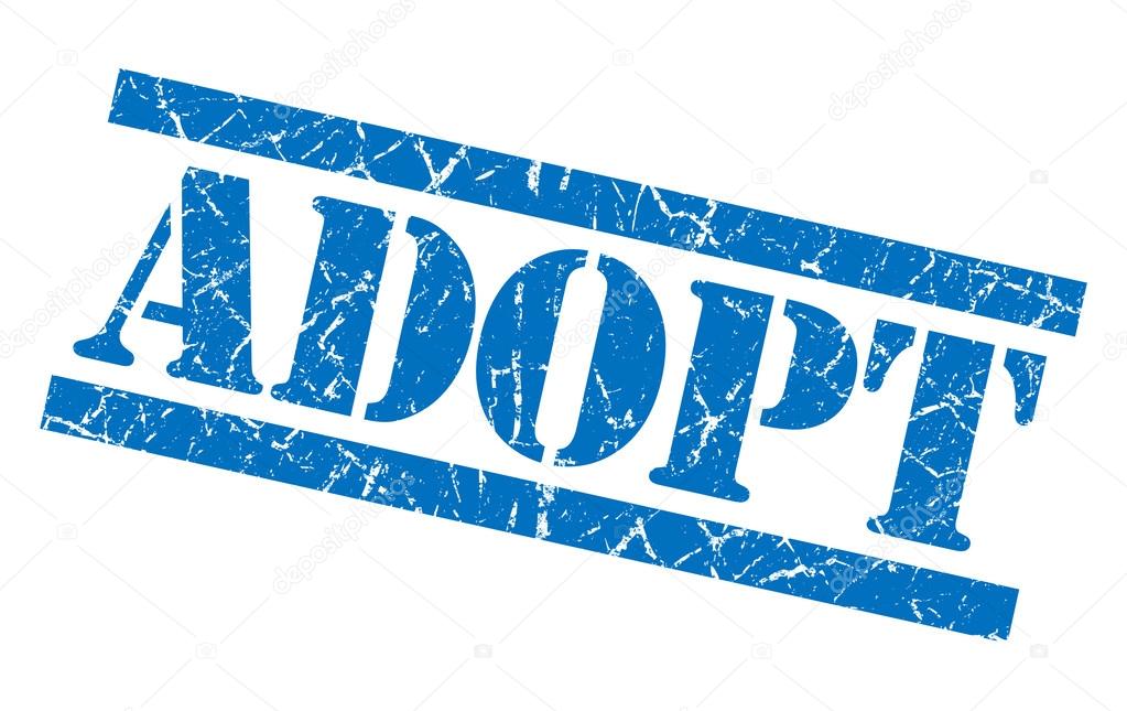 adopt blue square grungy isolated rubber stamp