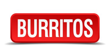 Burritos red three-dimensional square button isolated on white background clipart