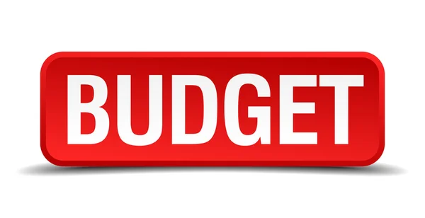 Orçamento vermelho botão quadrado tridimensional isolado no fundo branco — Vetor de Stock