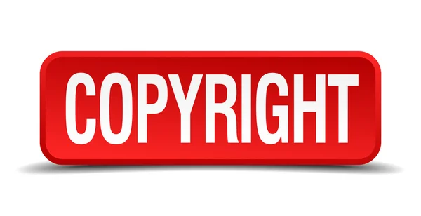 Copyright red three-dimensional square button isolated on white background — Stock Vector
