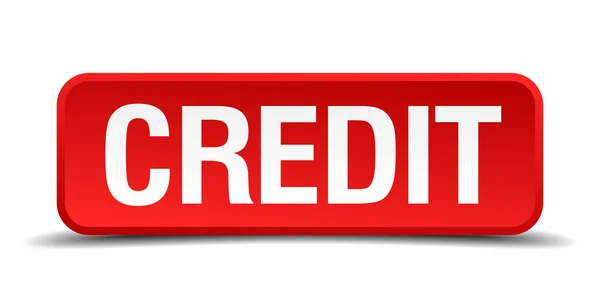 Crédito vermelho botão quadrado tridimensional isolado no fundo branco — Vetor de Stock