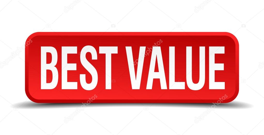 best value red three-dimensional square button isolated on white background